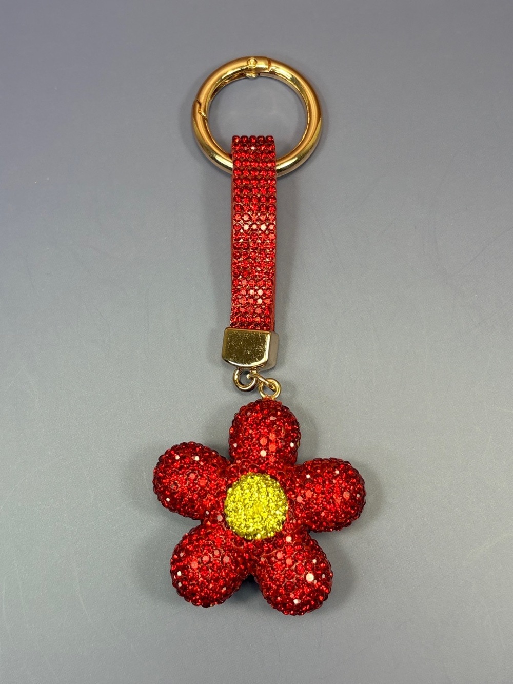 Dazzling Red Crystal Flower Keyring with Gold Ring